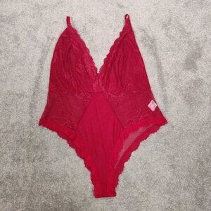 Women's Elegant Red Lace Bodysuit Valentine's Day Size 4XL Sheer